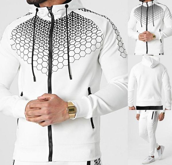

men casual sets winter brand splice jogger tracksuit zipper hoodiespants 2pc sportswear sport suit clothing7688437, Gray