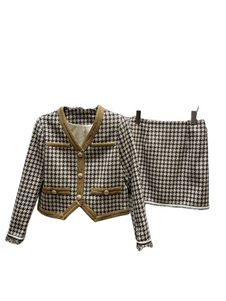 

the latest 22 autumn woven tweed coat high waist tweed skirt suit, White