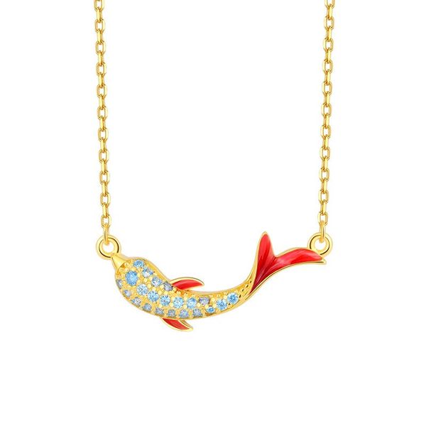

925 sterling silver lucky koi fish pendant necklace women luxury personality zirconia fancy carp animal clavicle chain necklace wholesale pr