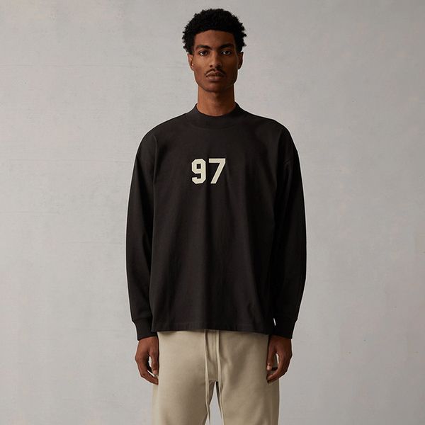 

22fw men's women 1977 printing classic tee sweatshirt high street fashion simple crewneck pullover casual pure color long sleeve autumn, Black