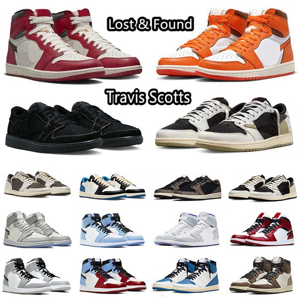 

jumpman 1 travis scotts basketball shoes sail black phantom olive reverse mocha wolf grey lost and found starfish chicago sneakers for men