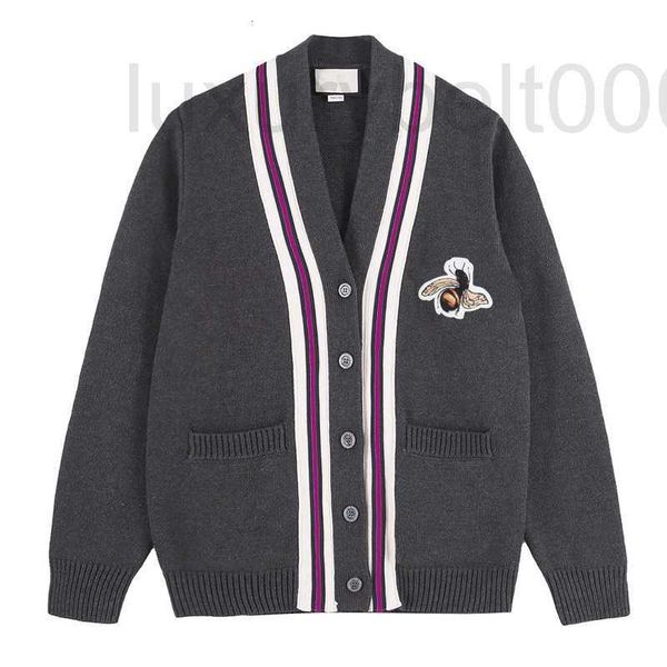 

men's sweaters designer classic v-neck flocking bee embroidery lovers versatile double ribbon cardigan sweater coat unyi, White;black