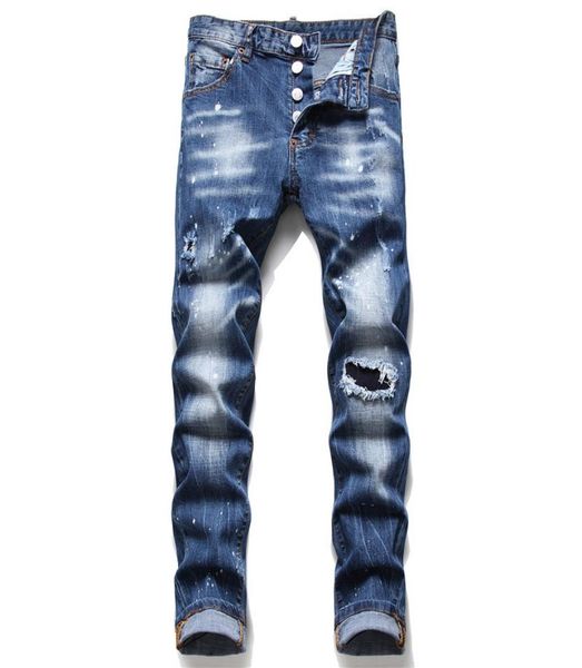 

men ripped slim fit jeans fashion skinny straight leg washed frayed motocycle denim pants hip hop stretch biker men039s trouser5762948, Blue