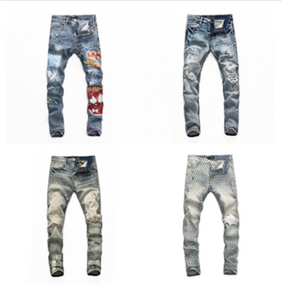 

men039s jeans distressed ripped biker pants slim fit motorcycle denim pant mens designer jeans size 28404578746, Blue