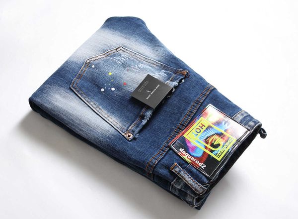 

jeans men's ds23 ripped trousers square personalized 22fw pants brand fashion designer wear white hole slim elastic d2 emb dvkv slime l, Blue