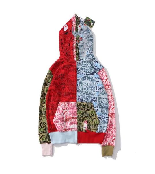 

new pure cotton shark hat coat hoodie 25 years limited double hat camouflage multilayer patchwork whole bathing ape6626445, Black