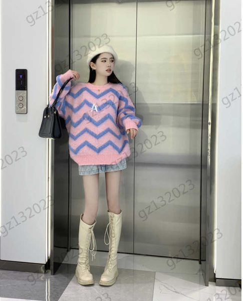 

womens sweaters contrasting colors wavy letter print fashion warm knitted sweater classic crew neck design long sleeves loose knitwear women, White;black