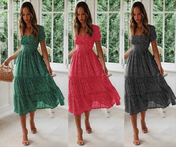

square collar puff sleeve floral dress animal print empire long, Black;gray
