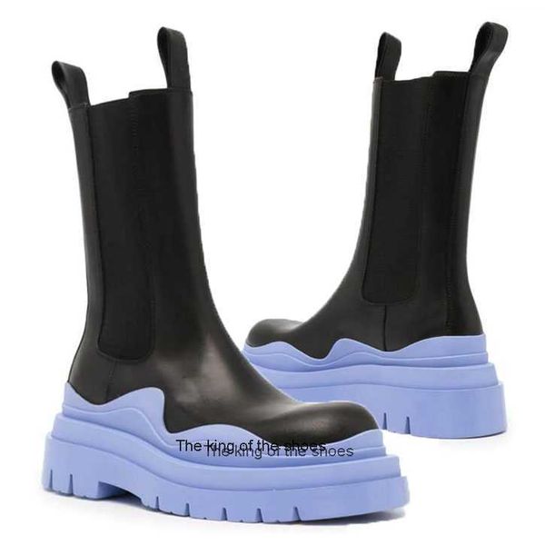 

women bottega black pale blue soles boots hipster luxury man tire leather chelsea booties men platform chunky shoes lady knight high-boots