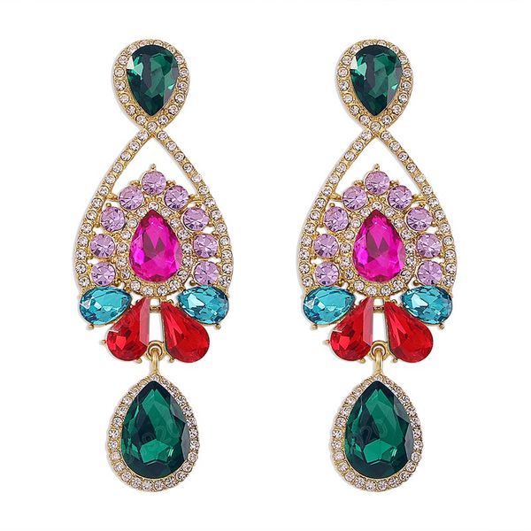 

water drop rhinestone colorful crystal big dangle earrings for women luxury wed party jewelry accessories, Silver