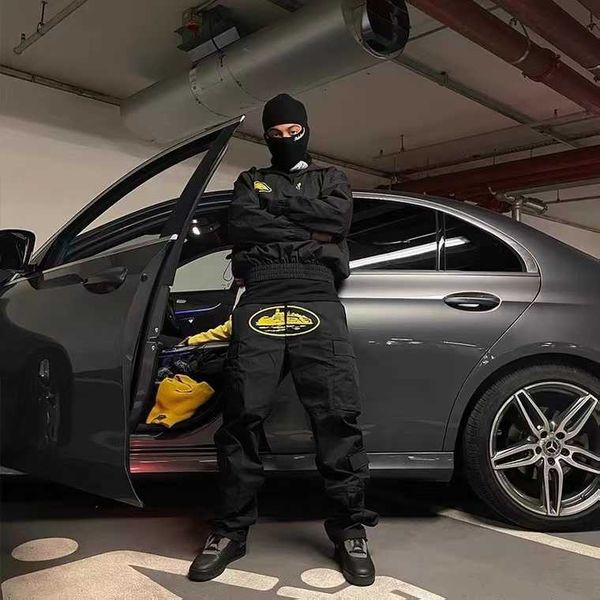 

men's wear american ship print black casual straight pants popular multi pocket workwear fashion, White;black