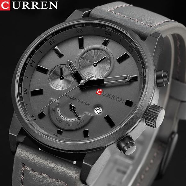 

fashion quartz watch men watches curren male clock analog sport mens wristwatch casual relogio masculino leather drop188w, Slivery;brown