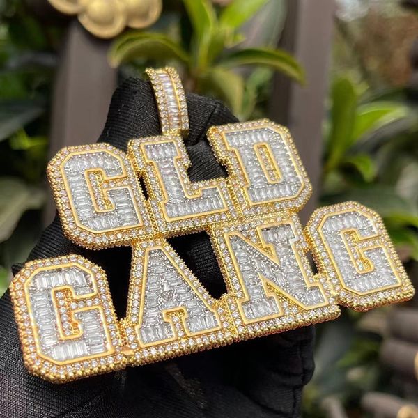 

a-z custom designs gold silver colors iced out bling baguettes cz letter necklace for women men with 3mm 24inch rope chain