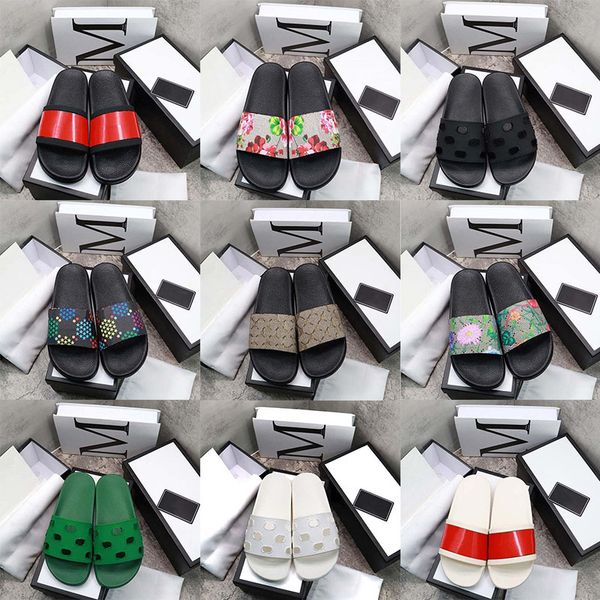 

designer slides slippers men women sandals flower red green blue dust bag shoes print slide summer beach fashion trainers wide flat shoe siz, Black
