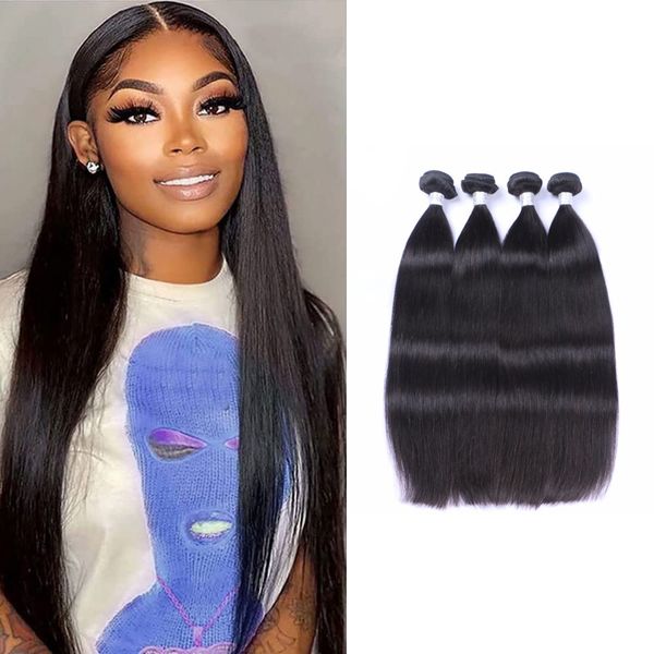 

silky straight 4 bundles brazilian peruvian double wefts malaysian 100% human hair natural color 10-30inch, Black