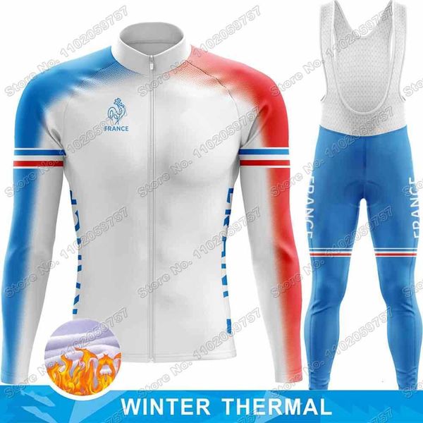 

2023 Winter France National Team Cycling Jersey Set French Champion Cycling Clothing Men Road Bike Thermal Jacket Suit MTB Wear, 14