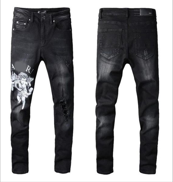 

mens plated ripped blue skinny jeans fashion designer distressed slim fit motorcycle biker hole beggar hip hop denim pants 0352851418452