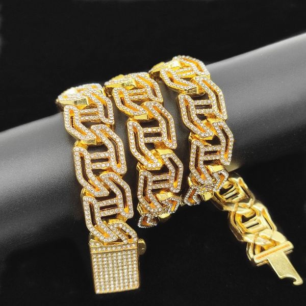 

luxury necklace designer women cross for men chains charm mens stone men bangle tennis diamond rhinestone hip hop 16mm h letter hollowed out, Silver