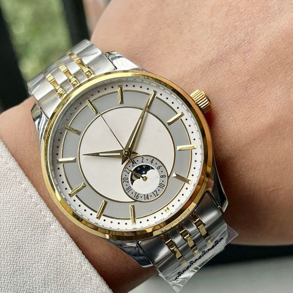 

watch mens watches mechanical fashion wristwatches business wristwatch leather strap montre de luxe 40mm watches phase of the moon, Slivery;brown