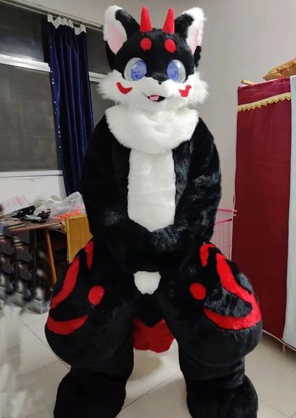 

mid-length fur husky fox mascot costume walking halloween christmas suit, Red;yellow