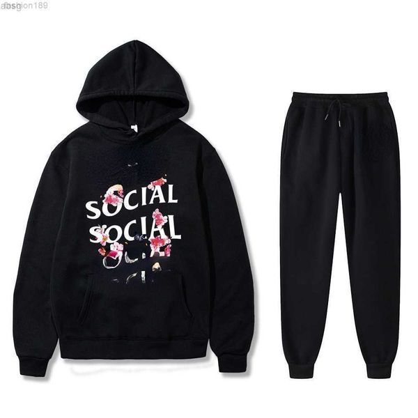 

yzic 2022 fashion design brand assc hoodie two-piece set crooked peach print men and women couple sweater 71p571p5, Black