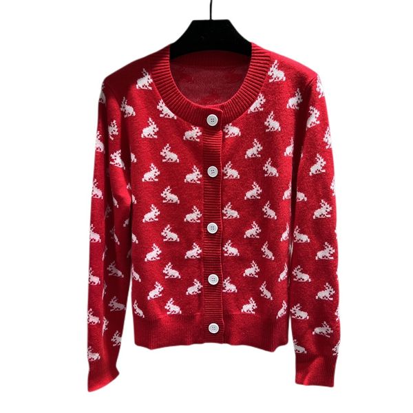 

new year's latest rabbit jacquard wool age reducing cute red sweater, White;black