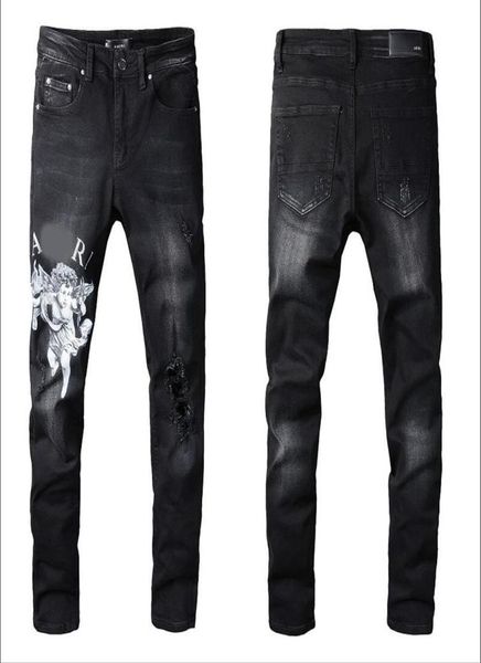 

mens plated ripped blue skinny jeans fashion designer distressed slim fit motorcycle biker hole beggar hip hop denim pants 0352854987289