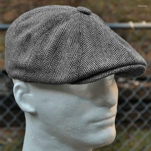 

berets 2022 men's herringbone style retro woolen felt hat fashion wild casual flat, Blue;gray