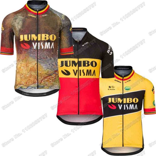 

Outdoor T-Shirts Jumbo Visma 2022 Cycling Jersey Short Sleeve France Tour Cycling Clothing Belgium Wout van Aert Road Bike Shirt MTB Fietskleding