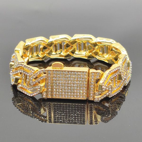 

luxury jewelry designer bracelet for women hand chains mens stone charm men diamond bangle rhinestone hip hop 16mm h letter hollowed out cub, Golden;silver