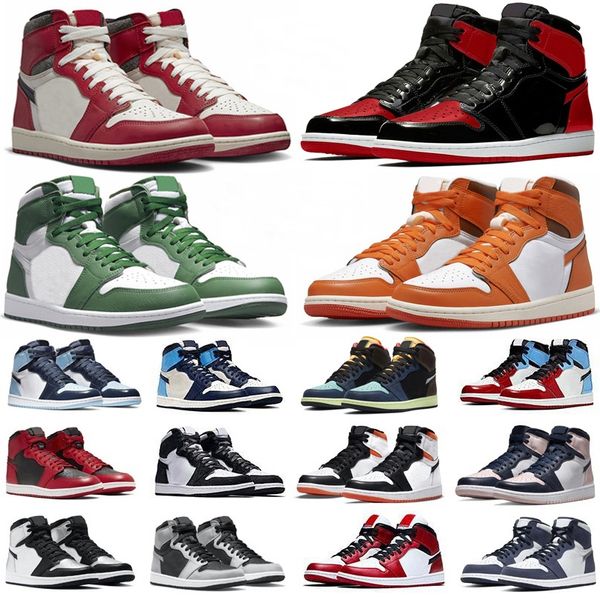 

mens 1 high og 1s basketball shoes jumpman university blue patent bred heritage brotherhood gorge green dark mocha black white pale ivory un, White;red