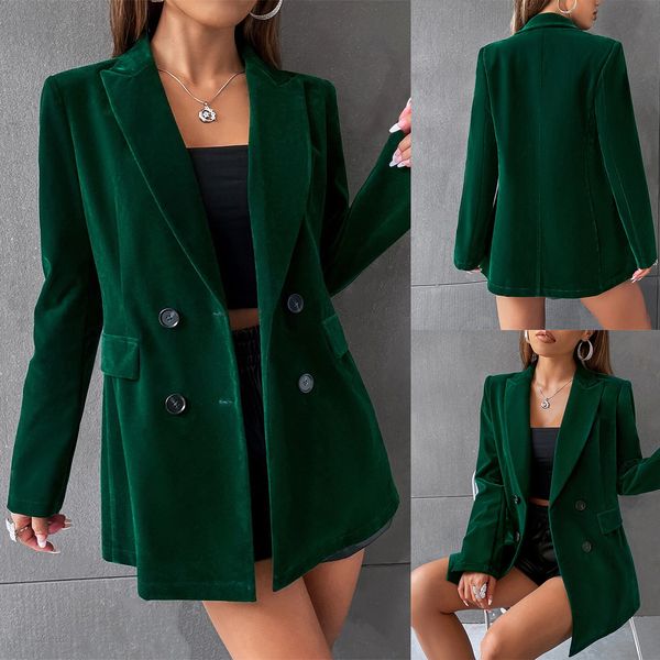 

velvet blazer suit women new spring long sleeve jacket elegant formal office ladies double breasted white black vestidos one piece, Black;red