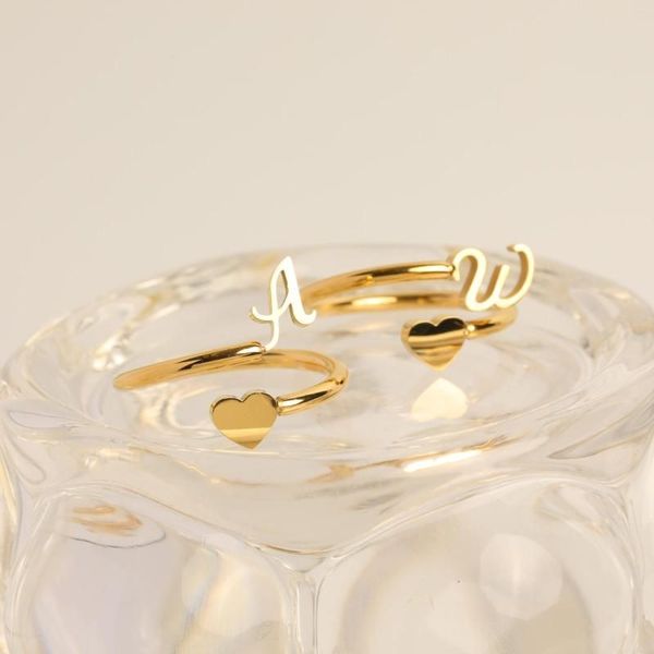 

new fashion cluster rings 2022 trendy a-z initial letter women love heart ring stainless steel 18k gold plated open finger, Golden;silver