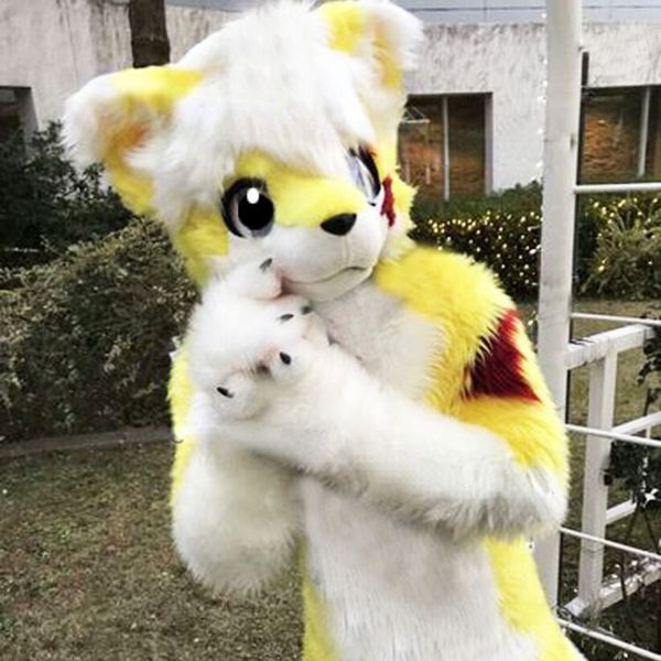 

long fur husky fox mascot costume walking halloween christmas and large-scale activity suit role play, Red;yellow