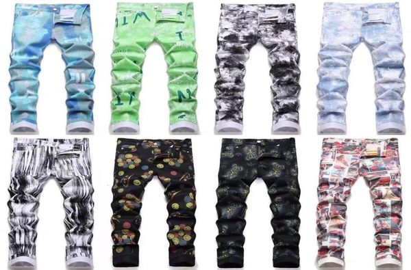

2022 men designer jeans fashion denim trousers retro personality pattern popular pants stylish straight slim fit jeans2660841, Blue