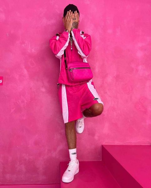 

men's wear own alcatraz pink and white splice hoodie polo shirt, White;black