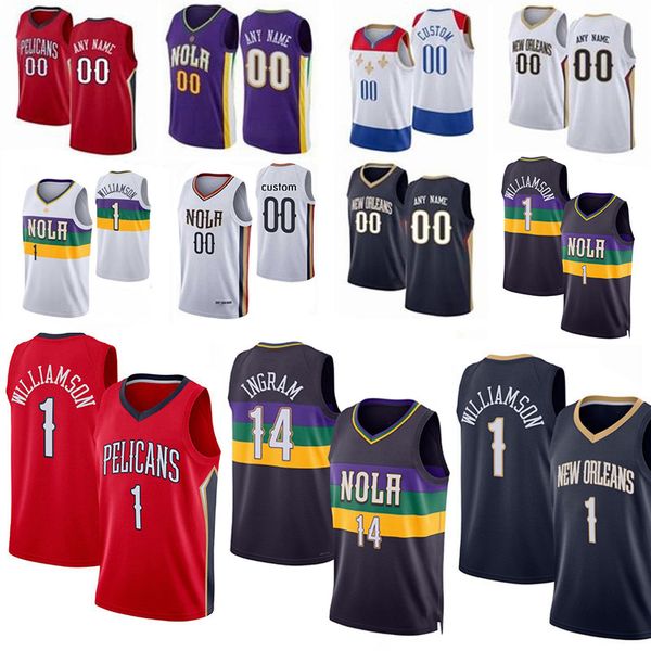 

nop zion 1 williamson pelican new orlean basketball jerseys brandon ingram herbert jones alvarado cj mccollum jonas valanciunas trey murphy, Black;red