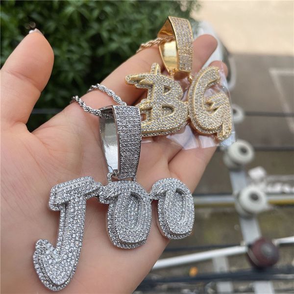 

a-z custom name gold silver colors iced out cz stone letter pendant necklace for women men with 3mm 24inch rope chain