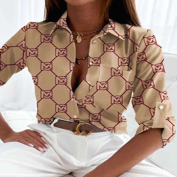 

2023 designer women lapel neck shirt new spring printed blouse floral blouses fashion shirts long sleeved shirt, White
