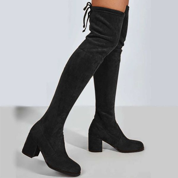 

boots fashion thigh high for women black vintage bandage suede heel platform femaleknee long winter autumn shoes 221213