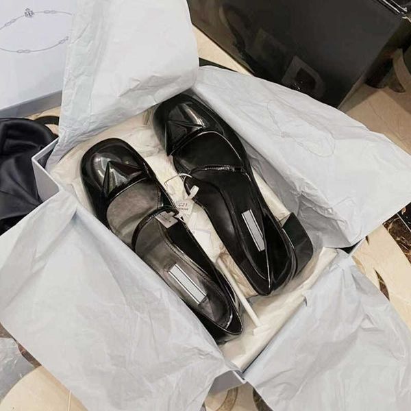 

dress shoes women's shoes triangle leather thick heel single shoes for women, Black