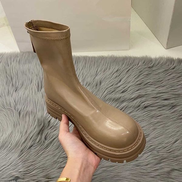 

boots rimocy platform women's ankle autumn back zipper med heel round toe non-slip pu leather booties mujer 221213, Black