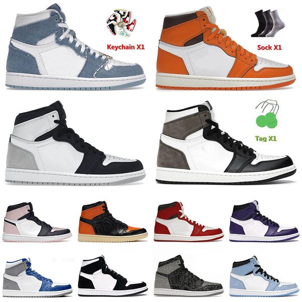 

2023 designer mens women basketball shoes 1 1s denim grey fog unc patent twist obsidian chicago jumpman gore green bred sneakers outdoor spo