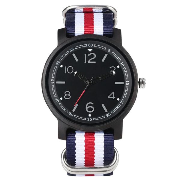 

novel natural wooden watch vogue round dial nylon straps clock retro black red wood watches analog quartz wristwatch for men gift163d, Slivery;brown