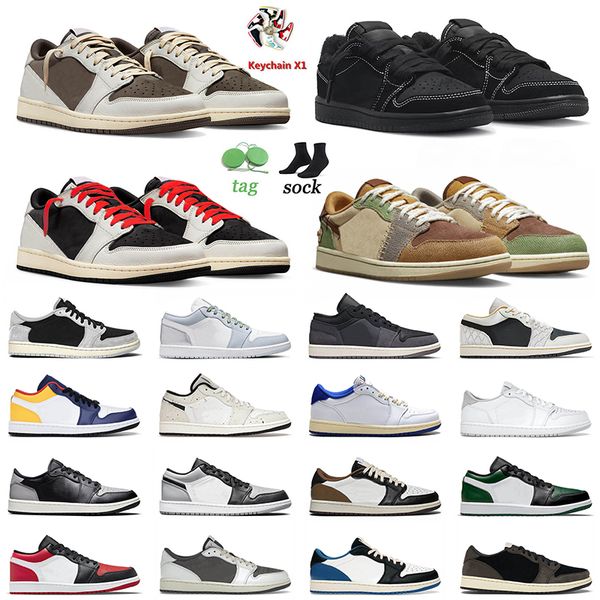 

mens 1s lows basketball shoes jumpman 1 men women sneakers reverse mocha black phantom olive voodoo cream unc beaded shadow smoke grey train, White;red