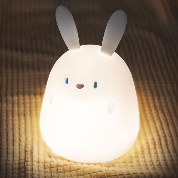 

uneede cute bunny night light kawaii bunny silicone rechargeable led rabbit lamp with timer and touch sensor