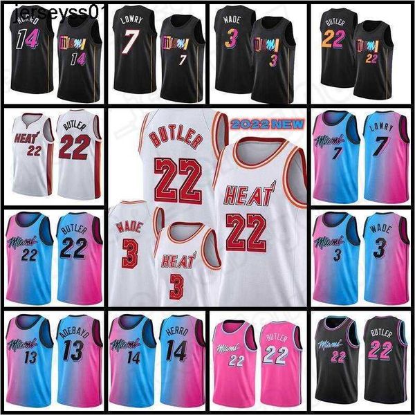 

jersey basketball''nba''2022-23 city miamis heats 22 jimmy butler dwayne dwyane 3 wade tyler 14 herro kyle lowry bam ado, Black;red
