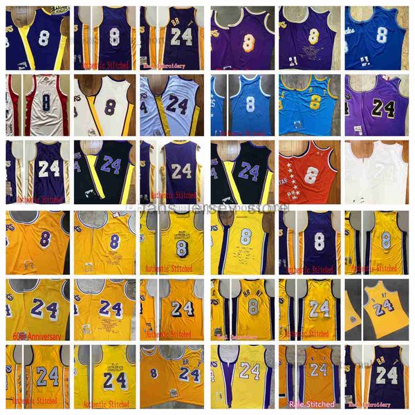 

real stitched retro mitchell and ness basketball jerseys #8 #24 jersey yellow white black blue man size s-xxl, Black;red