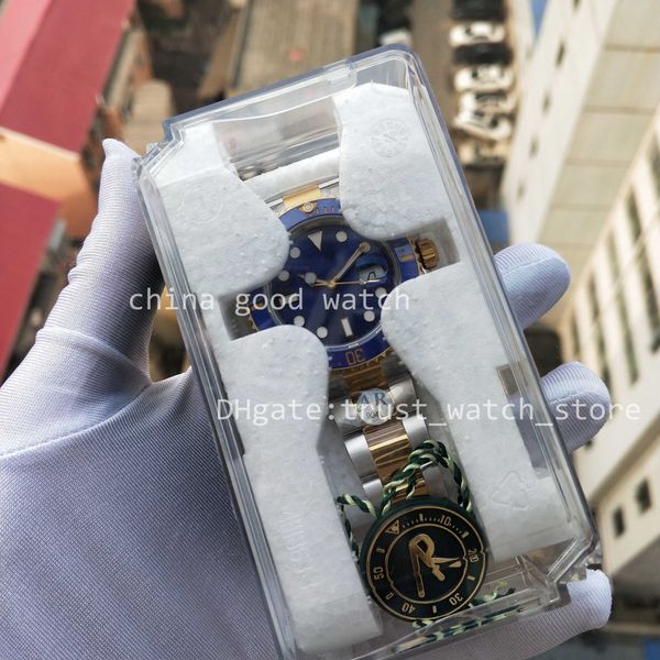 

men's watch arf factory version 904l steel cal.3135 movement automatic 40mm yellow gold blue strap ceramic bezel diving men luminous wr, Slivery;brown