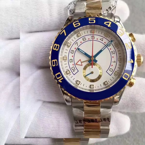 

mens automatic mechanical watch 44mm two tone gold stainless steel big dial chronograph waterproof movement wristwatches, Slivery;brown